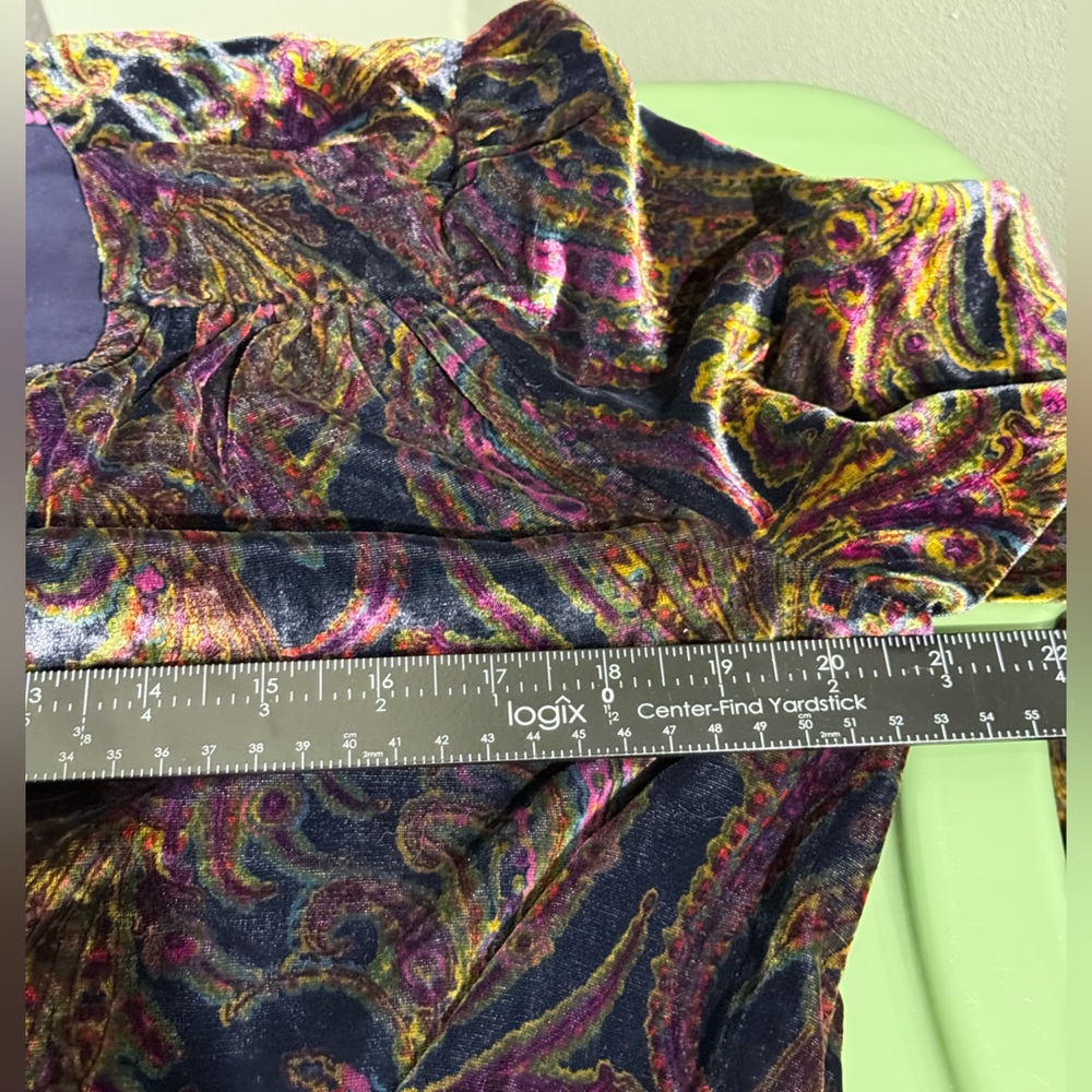 Anthropology Multicolor Velvet Wrap Top - Picture 15 of 16